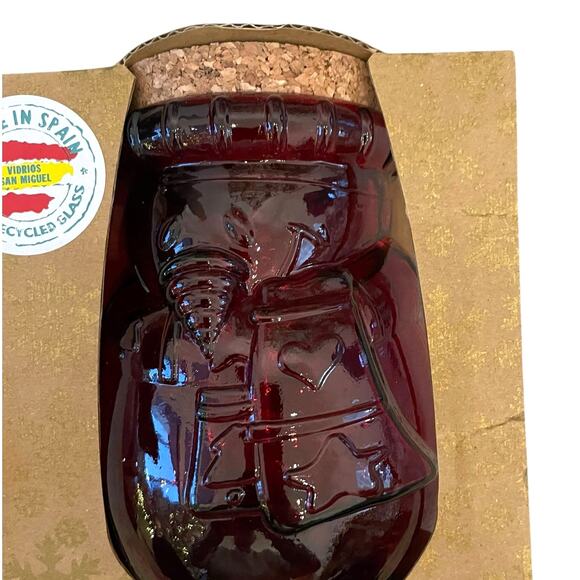 Vidrios San Miguel Red Glass Snowman Jars Set Of 2 New In Box Made In Spain - Picture 8 of 15